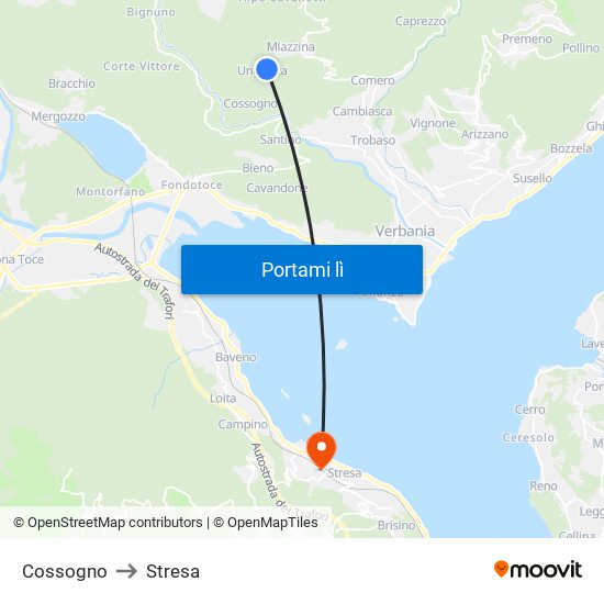 Cossogno to Stresa map