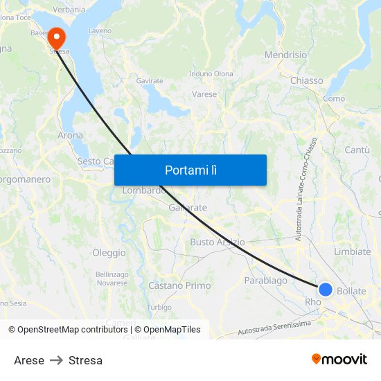 Arese to Stresa map