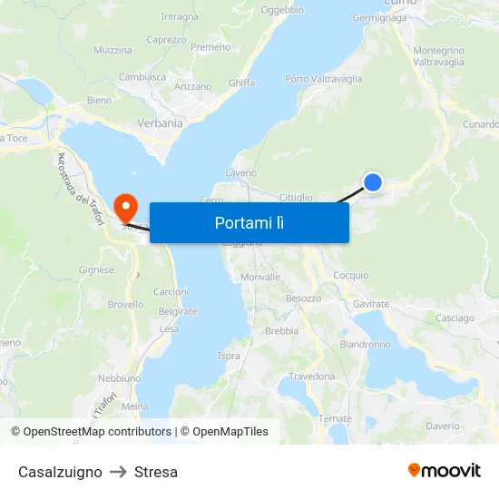 Casalzuigno to Stresa map