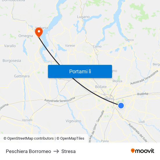 Peschiera Borromeo to Stresa map