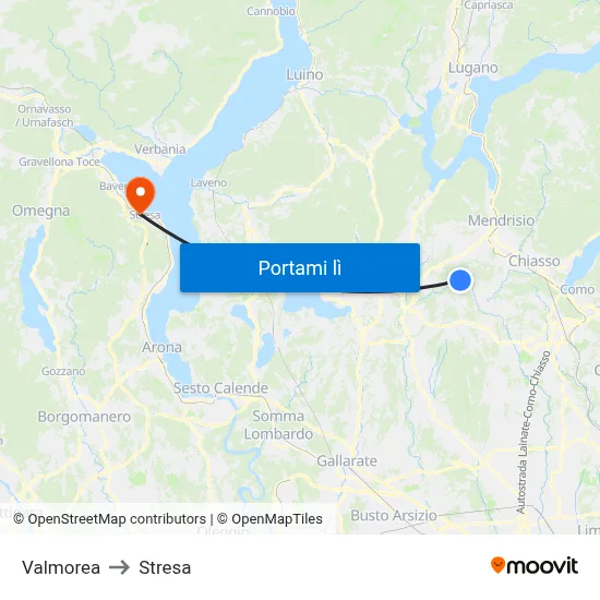 Valmorea to Stresa map