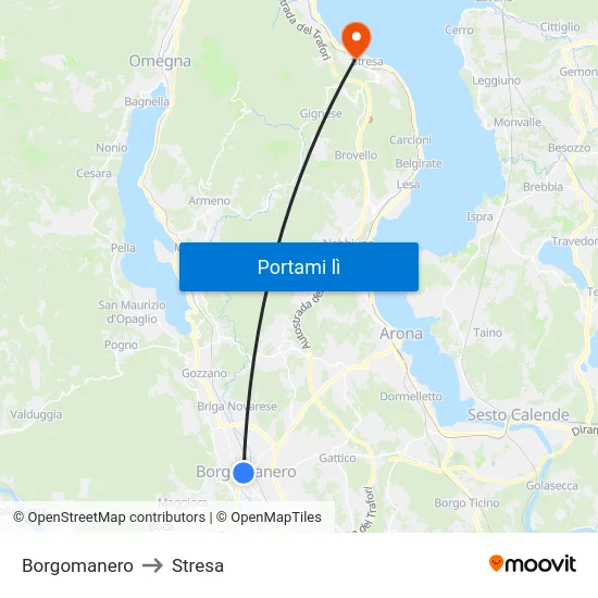 Borgomanero to Stresa map