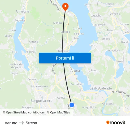 Veruno to Stresa map