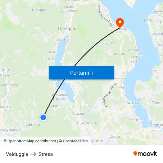 Valduggia to Stresa map