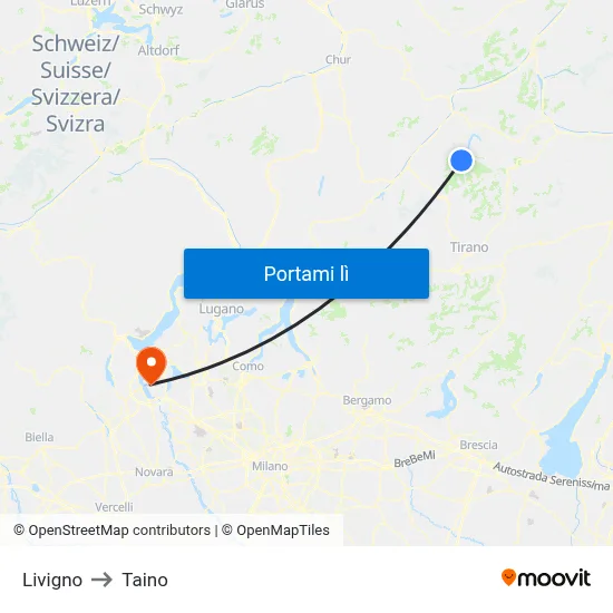Livigno to Taino map