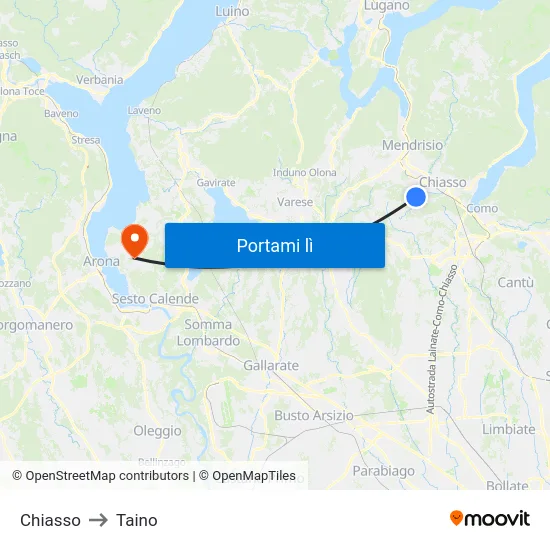Chiasso to Taino map