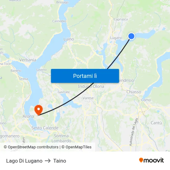 Lago Di Lugano to Taino map