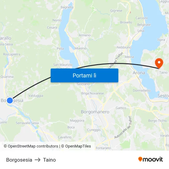 Borgosesia to Taino map