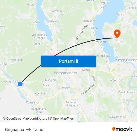 Grignasco to Taino map