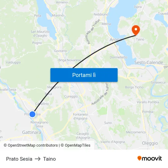 Prato Sesia to Taino map