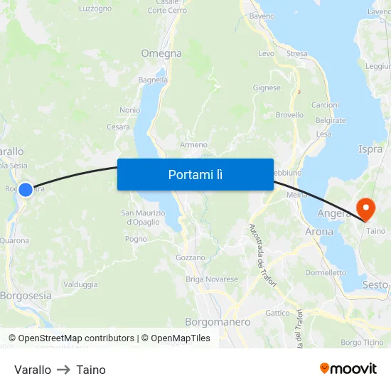 Varallo to Taino map