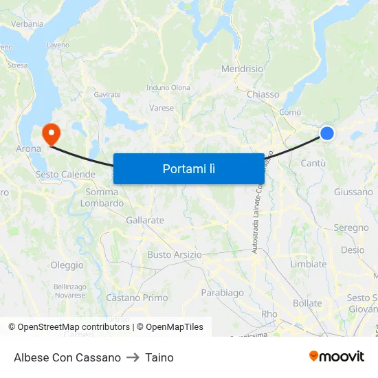 Albese Con Cassano to Taino map