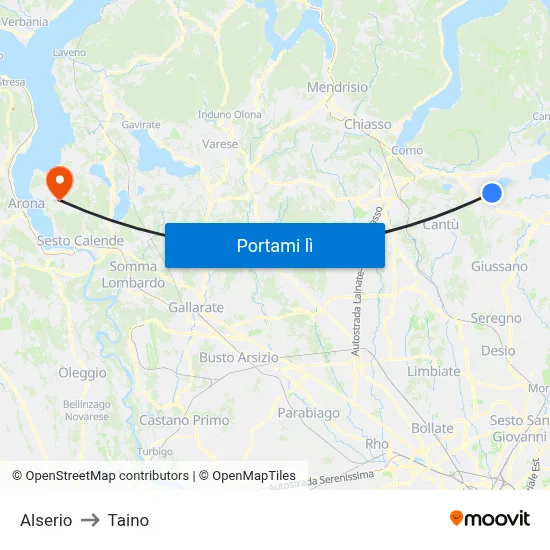 Alserio to Taino map