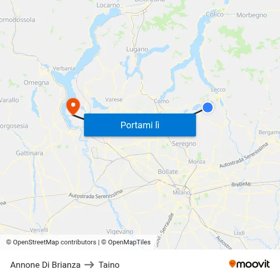 Annone Di Brianza to Taino map