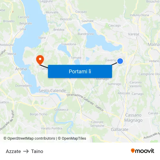 Azzate to Taino map
