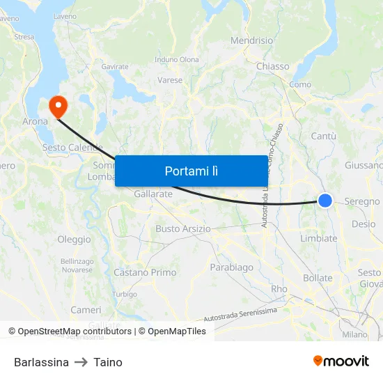 Barlassina to Taino map