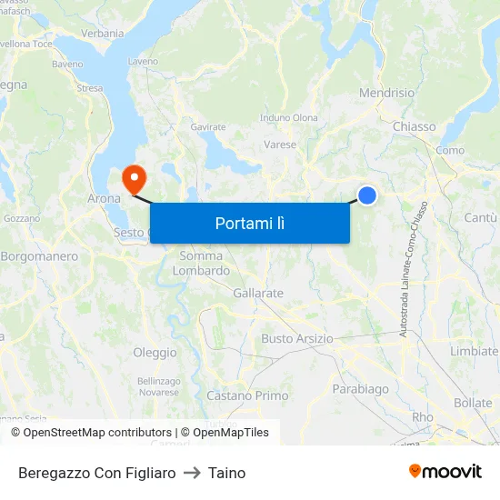 Beregazzo Con Figliaro to Taino map