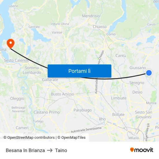 Besana In Brianza to Taino map