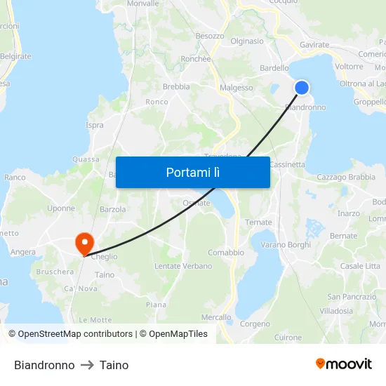 Biandronno to Taino map