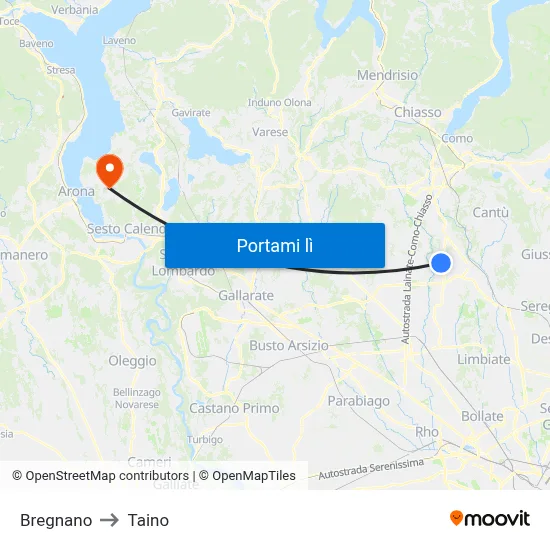 Bregnano to Taino map