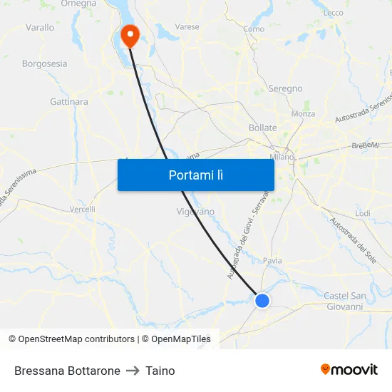 Bressana Bottarone to Taino map