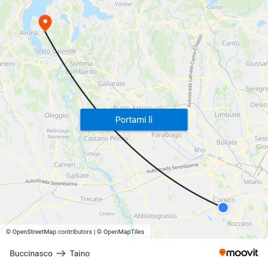 Buccinasco to Taino map