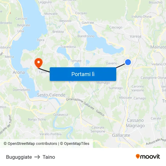 Buguggiate to Taino map