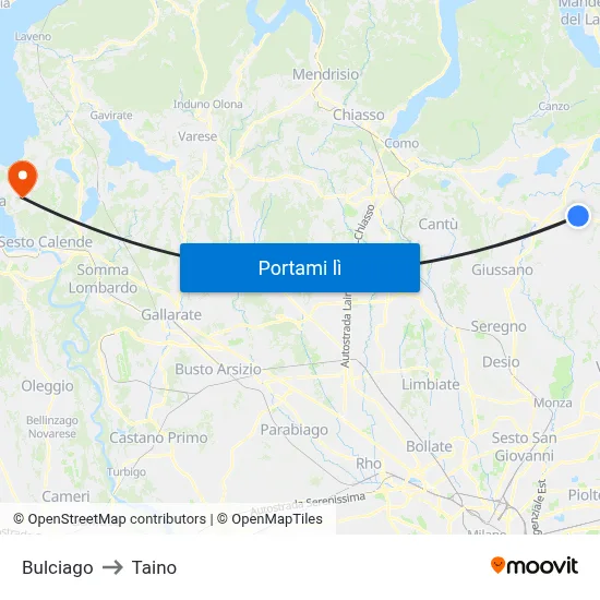Bulciago to Taino map