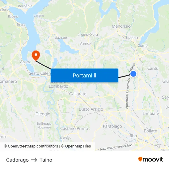 Cadorago to Taino map