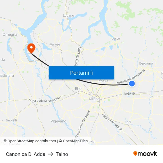 Canonica D' Adda to Taino map