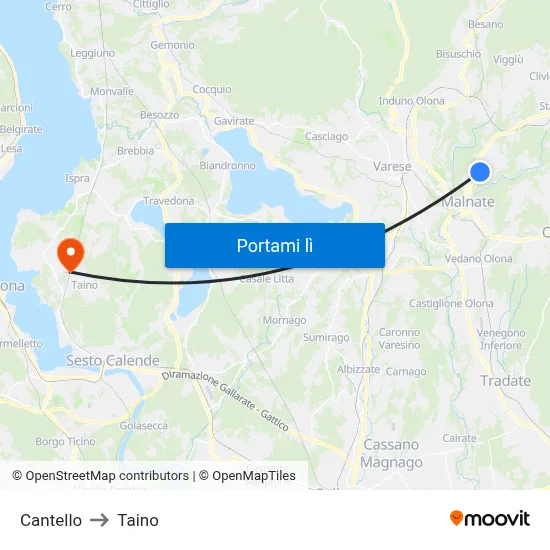 Cantello to Taino map