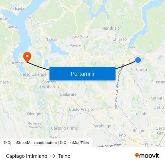 Capiago Intimiano to Taino map