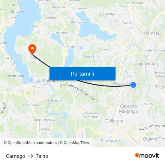 Carnago to Taino map