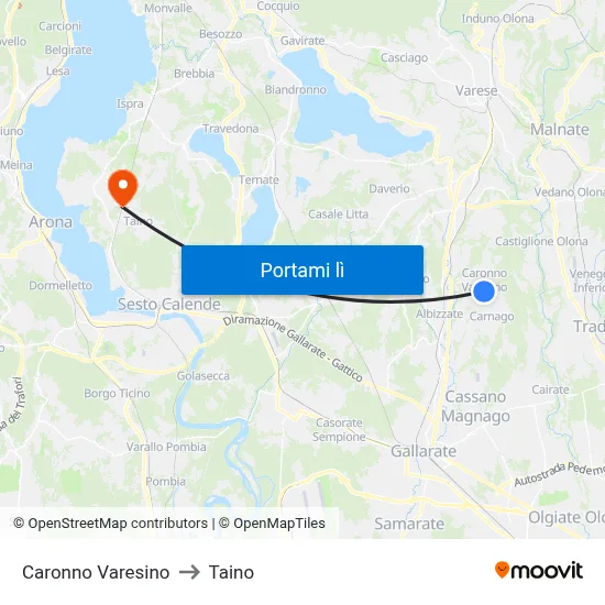 Caronno Varesino to Taino map