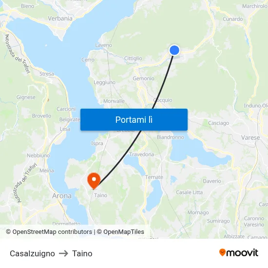 Casalzuigno to Taino map
