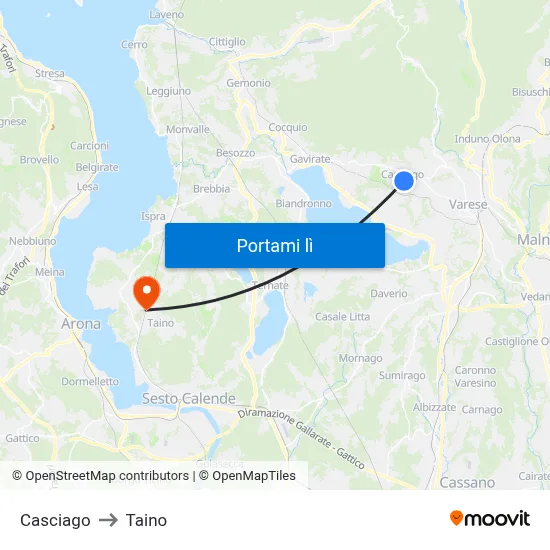 Casciago to Taino map