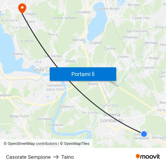 Casorate Sempione to Taino map