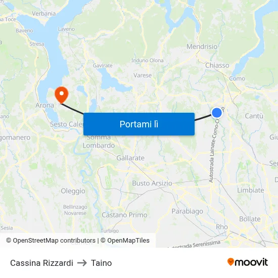 Cassina Rizzardi to Taino map