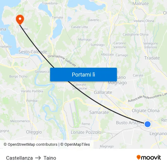 Castellanza to Taino map