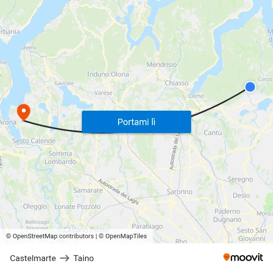 Castelmarte to Taino map