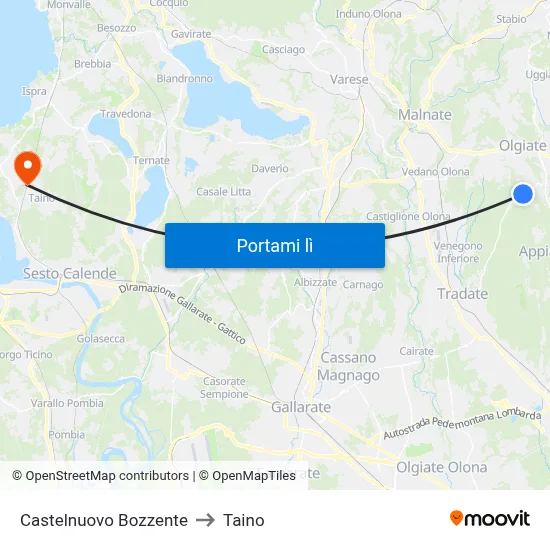 Castelnuovo Bozzente to Taino map