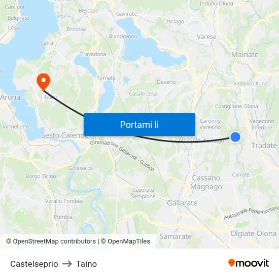 Castelseprio to Taino map