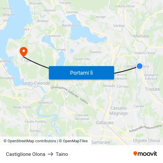 Castiglione Olona to Taino map