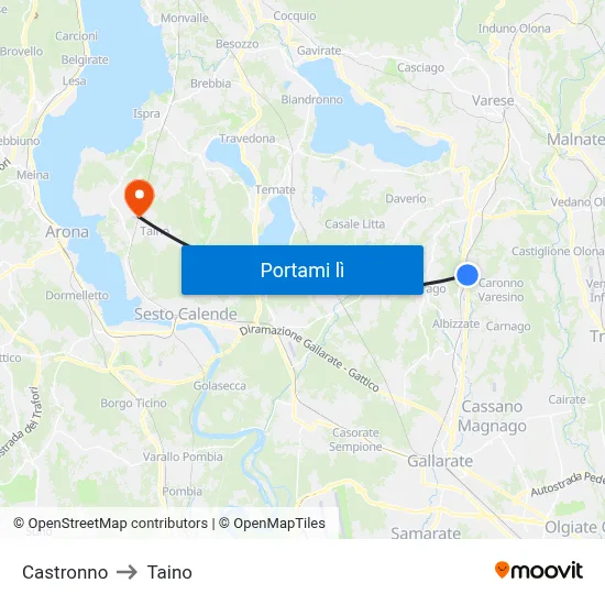 Castronno to Taino map