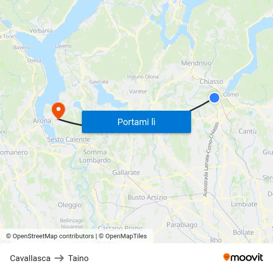 Cavallasca to Taino map