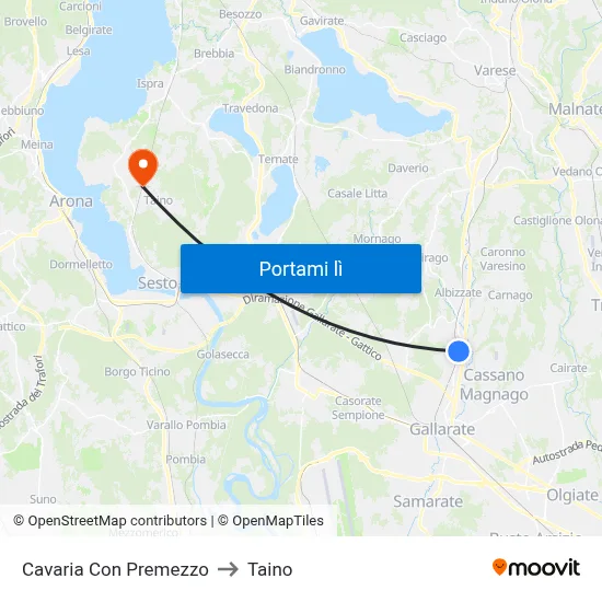 Cavaria Con Premezzo to Taino map