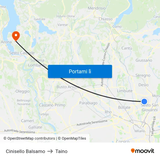 Cinisello Balsamo to Taino map