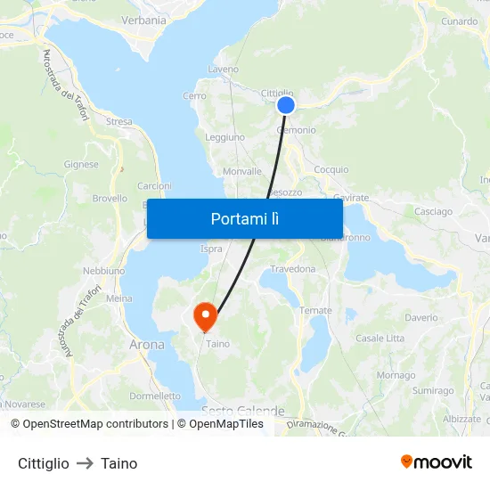 Cittiglio to Taino map