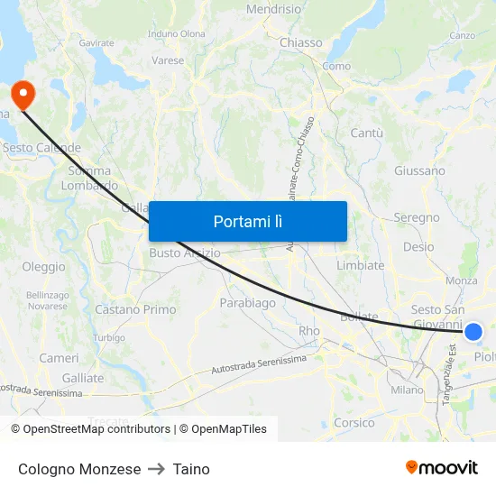 Cologno Monzese to Taino map