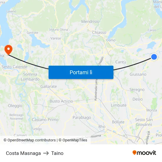 Costa Masnaga to Taino map